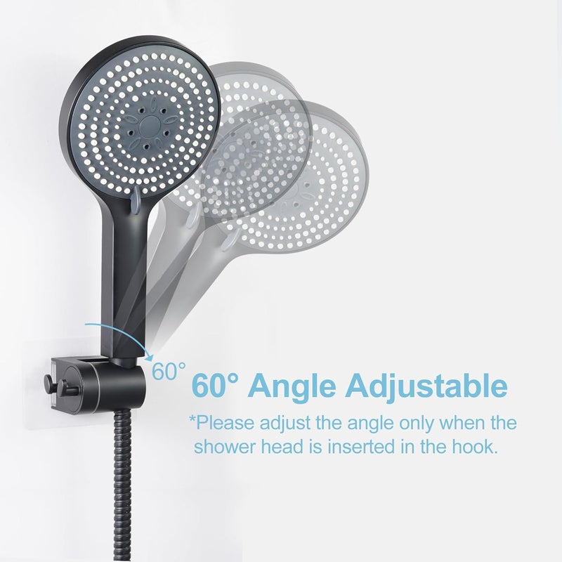 Offo Shower Head Holder, Strong Adhesive Shower Hooks, 60° Adjustable Waterproof Shower Head Holder Wall Mount for Bathroom, Matte Black - Image 4